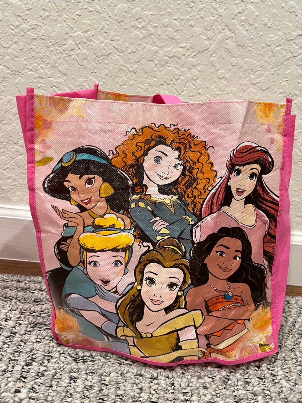 Disney Princess Multi-Color Pink Edge Reusable Tote Bag
